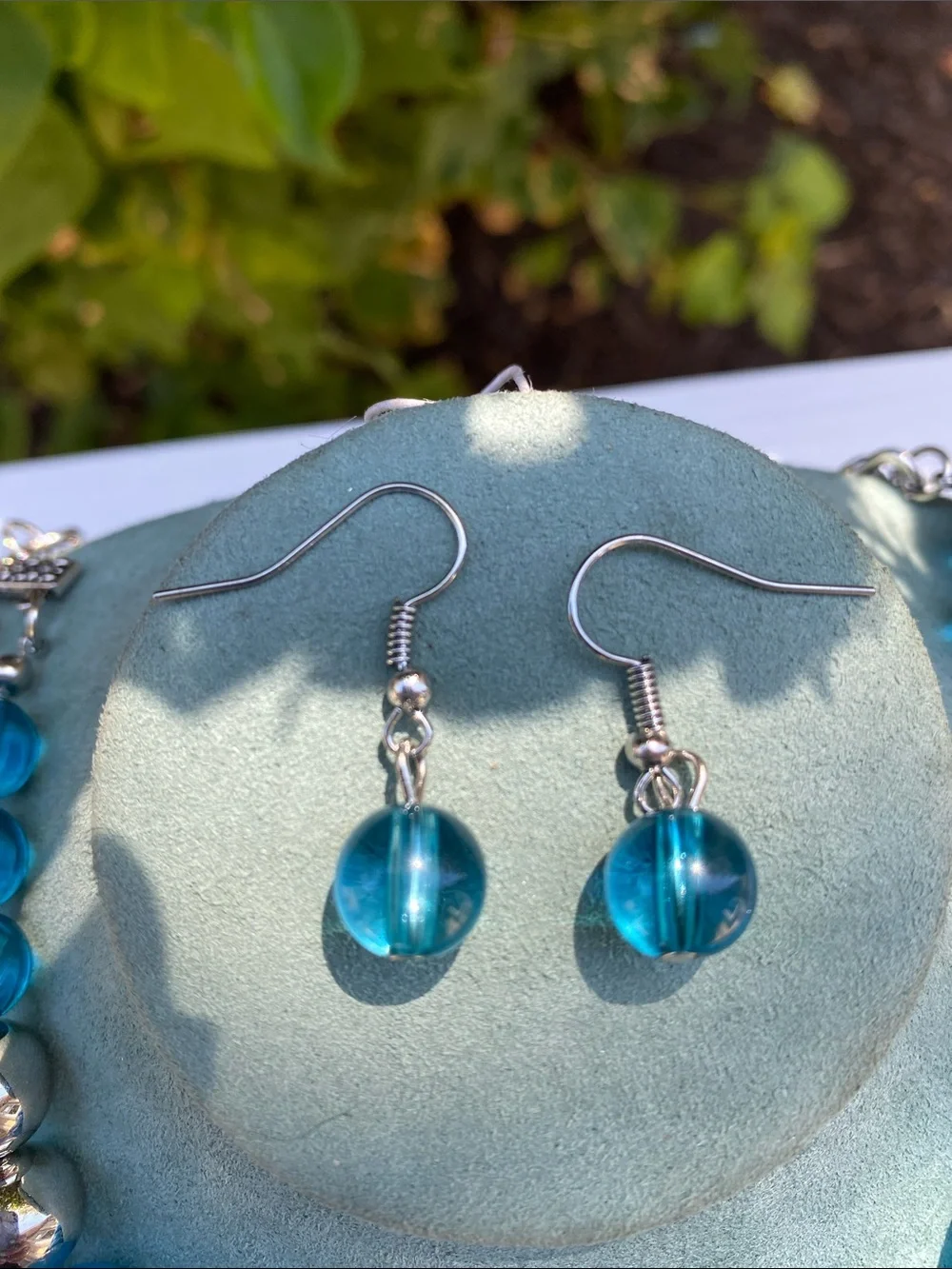 Statement Turquoise Blue Multi Strand Chunky Beaded Necklace and Earring Set